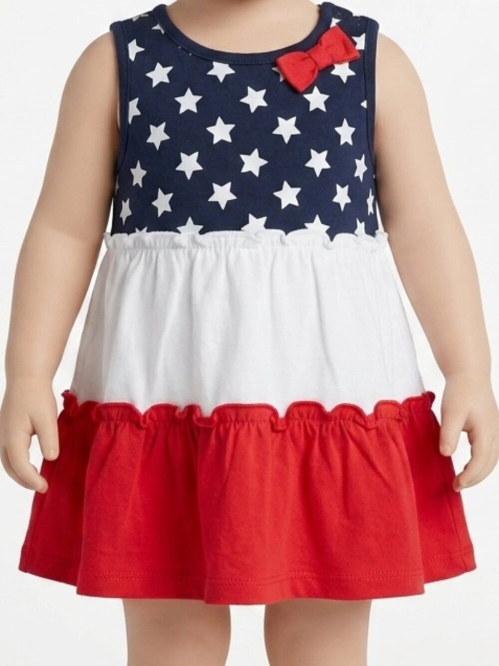 Jumping Beans Patriotic Tiered Dress Baby Girl Size 3M Red White Blue Stars Bow